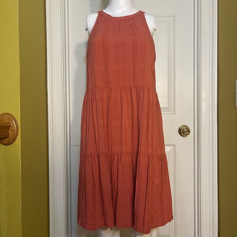Old Navy Orange Halter Sleeveless Tiered Fully Lined Swing Dress Women Size M